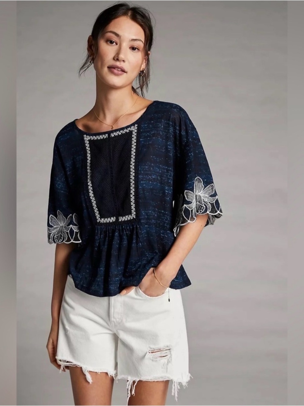 Pilcro Anthropologie Orchid Embroidered Boho Blouse